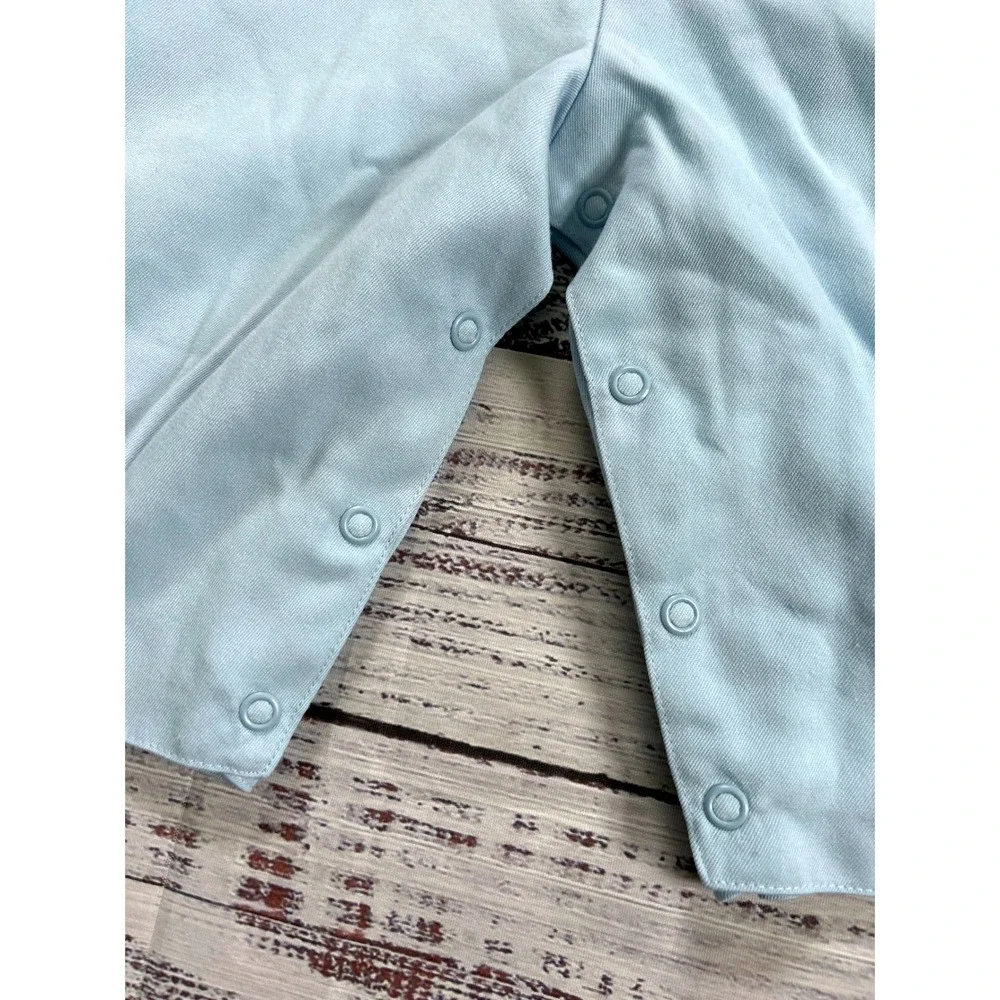 Talbots Kids Vintage Overalls Kids Light Blue Smocked Embroidered Dog Tree 12M